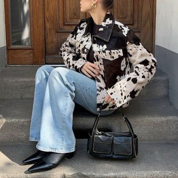 Judy Blue Cow Print Denim Jacket - Picture 1 of 12